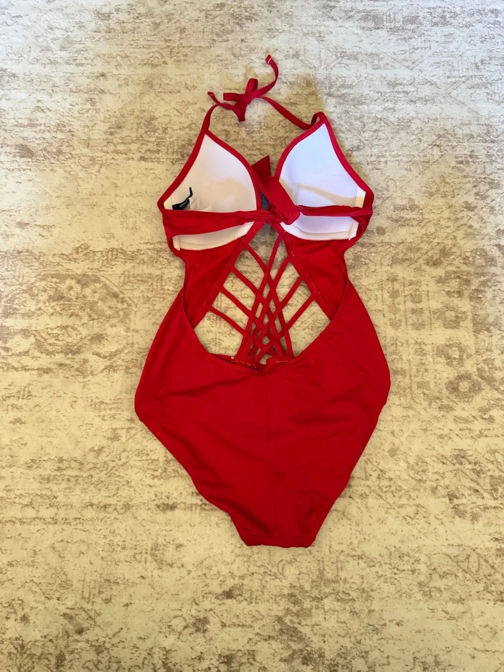 Kenneth Cole Women’s Strappy Cut-Out One Piece Halter Swimsuit M Red